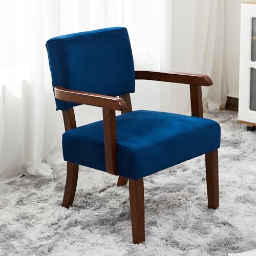 Velvet Accent Chairs Set of 2, 2 Solid Wood Armchairs with Table | Upholstered Living Room Chair, Comfy Reading Chair for Bedroom, Waiting Room, Home Office, Easy Assembly, Blue - color: Velvet Blue, size: Set of 2 with table
