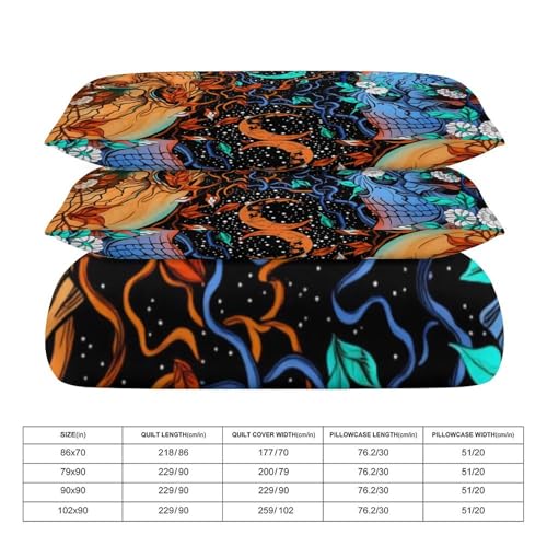 Bohemian Black Floral 3 Piece Reversible Bedding Set 102"x90",Double Sided Brushed Microfiber Duvet Cover Set with 2 Pillowcases Soft Breathable Comforter Cover for Home - color: Bohemian Black Floral, size: 102"x90"
