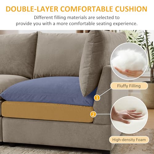 Modular Ottoman Seat, Sectional Sofa Cube Footstool, Taupe Terry | Sectional Sofa Cube - color: Taupe