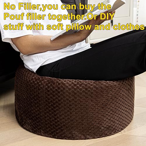 Asuprui Pouf Ottoman Unstuffed Round Poof Seat Foot Stool Ottoman Foot Rest No Filler 20x20x12 Inches Fuzzy Chair Floor Pouf Storage for Living Room Bedroom Coffee