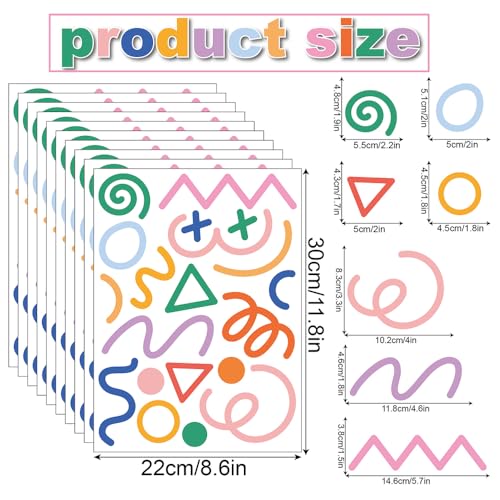 200 PCS Peel & Stick Removable Colorful Abstract Geometric Wall Decals | 10 Sheets Vinyl Wall Stickers in Mixed Size Shapes (1.8–5.7 in) for Nursery, Kids Room, Bedroom, Playroom & Home Decor - color: Irregular Lines a