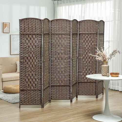 HOMCOM 6 Panel Room Divider 6 Ft Privacy Screen Hand-Woven Brown | Folding PP Wall Partition, Pine Wood Frame, Freestanding Room Separator, Bedroom Home Office, No Assembly - color: Brown, size: 6 Panel