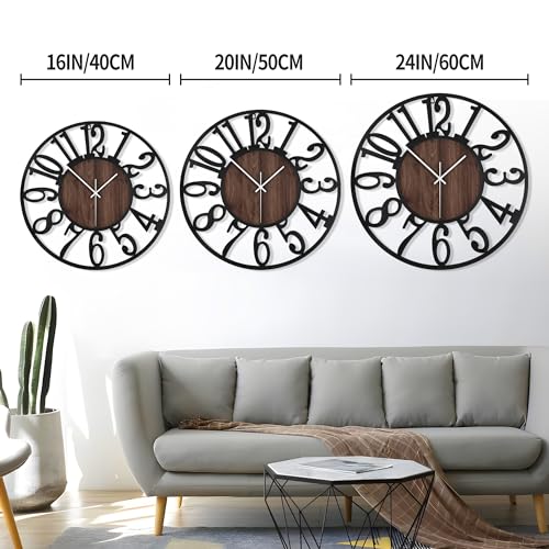 LEIKE Large Wall Clocks,Silent,Non Ticking,Battery Operated Big Retro Round Modern Wood Wall Clock for Living Room, Bedroom,Dinning Room,Farmhouse,Office,Home Decor-20 Inch(Black-Arabic Number) - color: Black Wood-arabic Number, size: 20 IN