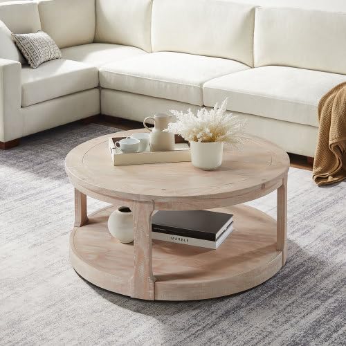 40" Round Wood Coffee Table, 2 Tier Modern Center Table with Roller Wheels,Solid Wood+MDF, Easy Assembly, Accent Table for Living Room, Apartment, Small Space.(Oak) - color: Oak