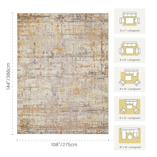 9x12 BeigeGold Modern Abstract Neutral Washable Rug for Living Room | Machine Washable,Soft,Non-Slip,Large Rug,Stain Resistant Low Pile Carpet for Office Dining Room Kitchen Home Deco - color: Beige Gold, size: 9' x 12' (Rectangular)