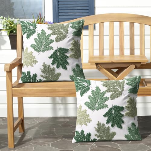 Set of 2 Embroidered Decorative Throw Pillow Covers Couch Square Pillowcases Cushion for Bedroom Sofa Farmhouse Decor 18x18 Inch (Green Maple Leaf) - color: Green Maple Leaf