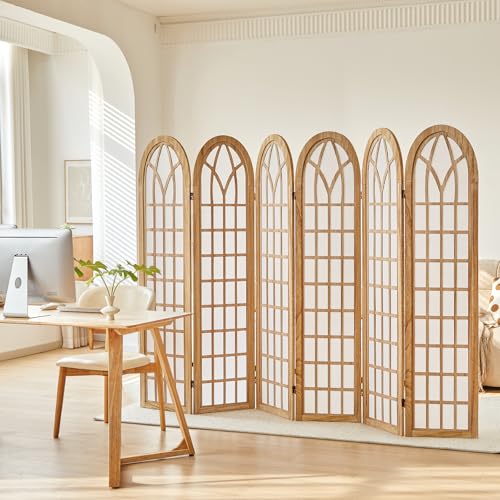 6 Panel Japanese Room Divider, Folding Privacy Screen, Natural | Arched Wood Room Divider, 94.5"W X 66.9"H, Fully Assembled For Bedrooms, Open Rooms, Dining Areas, And Home Offices - color: 6 Panel Natural, size: 6 Panel