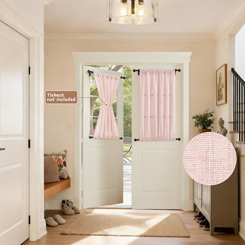 Tollpiz Small Linen Door Curtains Doorway Semi Sheer Curtain Room Divider Light Filtering Drape Dual Rod Pocket Boho Window Curtains for Closet, 25 x 40 inches Long, Pink, 1 Panel - color: Pink, size: 25"W x 40"L (Pack of 1)