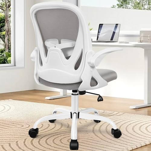 Office Chair Ergonomic Desk Chair with Adjustable Lumbar Support and Height, Swivel Breathable Desk Mesh Computer Chair with Flip up Armrests for Conference Room(Gray) - color: Grey