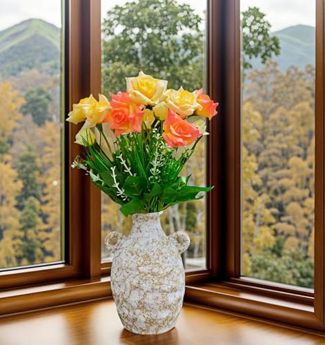 Medieval Minimalist Romantic Style Vase Set of 3,Ceramic Flower Vases Decor for Home Table Shelf Living Room Bed Room Kitchen Office Gift-Beige