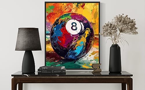 8 Ball Pool Art Print Poster, Wall Art Painting Decor. Paint Splash Style Artwork. (8 Ball Pool, 11x14 inches + (Black Frame)) - color: 8 ball pool, size: 14"L x 11"W
