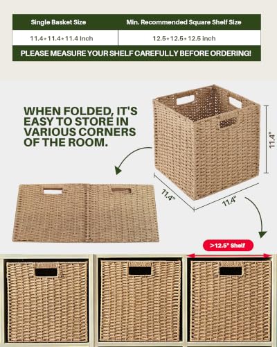 Paper Woven Foldable Storage Baskets 1 Pack, 11.4 Inch Cube Storage Bins, Handmade Paper Material Collapsible Organizer for Shelves & Home Organization, Ideal for Clothes Books Toys Snacks (Natural) - color: Natural- 1pack
