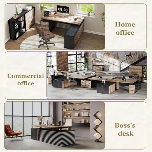 SAINTCY L Shaped Executive Standing Desk with Drawers, 78.74In Large Adjustable Heigh Desk with Power Outlet Hub,2.56" Thick Floating Desktop,for Home Office, Studio - color: Left, size: 62.99"D x 78.74"W x 29.5"H