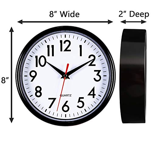 Bernhard Products Black Wall Clock 8" Silent Non-Ticking Quality Quartz Battery Operated Small Clock for Home/Office/Kitchen/Classroom/Bedroom Easy to Read - color: Black