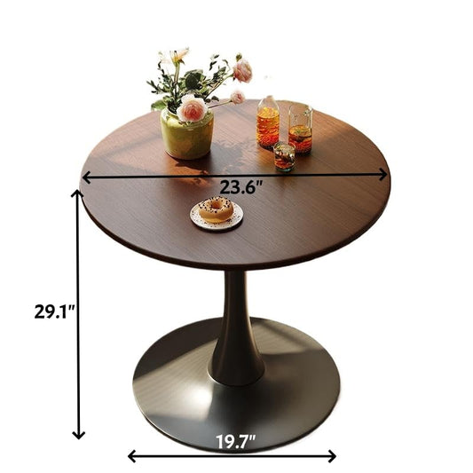 24" Walnut Round Dining Table, Mid Century Modern Pedestal Table | Small Kitchen Table for Apartment, Studio, Office & Breakfast Nook, Modern Coffee Table for Living Room, Walnut & Black - color: Walnut & Black, size: 24 Inch