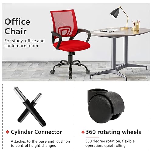 PayLessHere Office Computer Chair Ergonomic Cheap Desk Chair Adjustable Comfortable Mid Back Task Rolling Swivel with Lumbar Support for Home Office (Pack of 2, Red) - color: Red, style: pack of 2