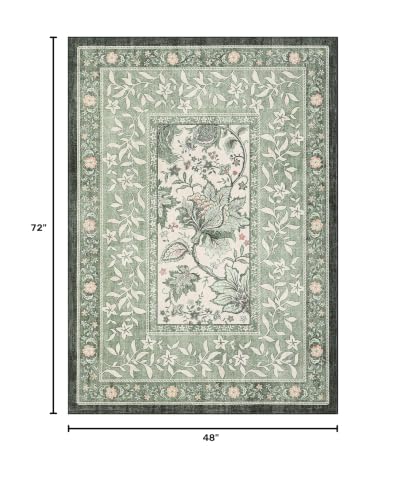 GarveeHome Provence Botanical Grove 4x6 Rug Sage Green Vintage Cottagecore Carpet 4 x 6 Area Rug for Bedroom Living Room Nursery Kitchen Entryway Indoor Mat - color: Sage Grove, size: 4' x 6' (Rectangular)