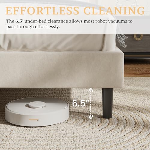 King Velvet Bed Frame with Storage Headboard & Charging Station | Vertical Channel Tufted, Mattress Non-slip Design, No Box Spring Needed, Noise-Free, Easy Assembly, Sturdy, Wingback - color: Beige, size: King