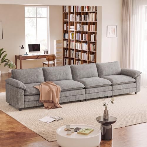Homall 158.6" Cloud Couch, Modular Sectional Sofa, Light Grey | Comfy Chenille, Double Layer Cushions, 4 Seat, Sturdy Frame, High-Density Foam, Easy Assembly, Oversized Sofa for Living Room - color: Light Grey, size: Linear Sofa