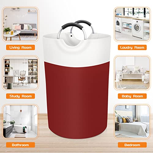 BlissTotes Laundry Basket, Laundry Hamper, Collapsible Laundry Baskets, Dirty Clothes Hamper, Waterproof Laundry Basket with Foam Protected Aluminum Handles for College Dorm, Family 75L (Red) | Collapsible Dirty Clothes Hamper, Foldable Laundry Bag for Do