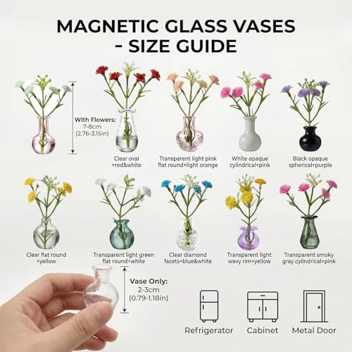 10-Pack Magnetic Mini Bud Vases Gift Set for Mom - Mixed Glass Decor for Fridge and Locker - Heavy-Duty Magnets - Small for Women, Teachers and Coworkers - color: Jewel-tone Glass Mix