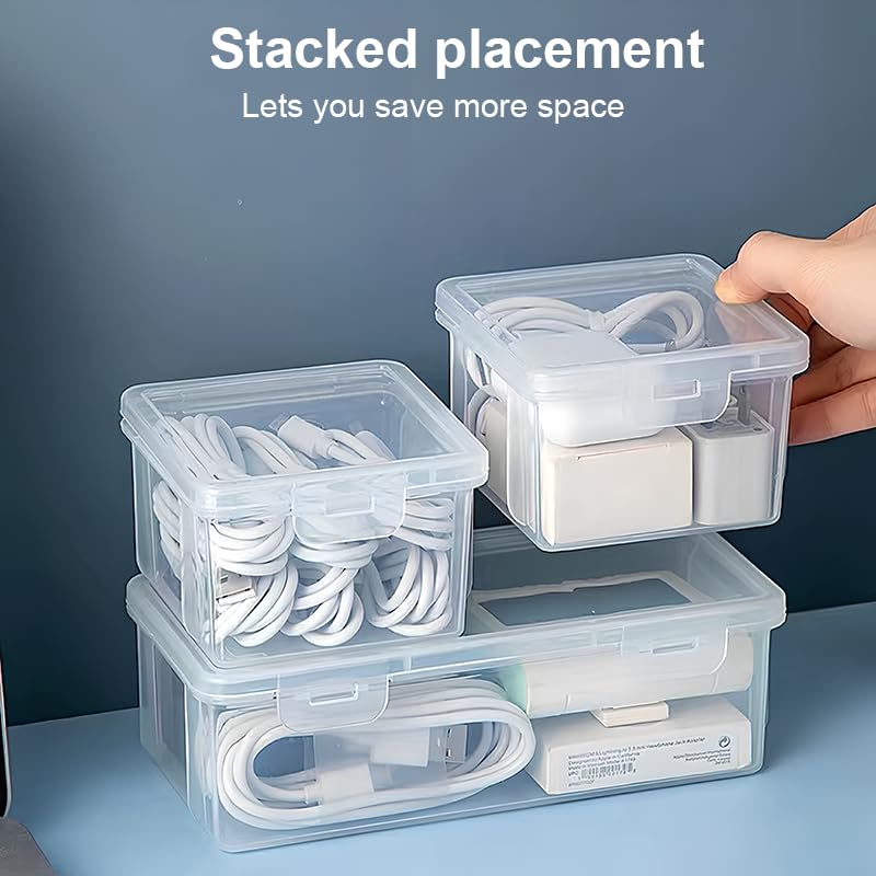 2 Pcs Mini Plastic Storage Containers Box with Lid, Mixed Sizes Rectangular Organizer for Small Items, Charger, Remote Control, Home, Office and School supplies, Stackable, Clear