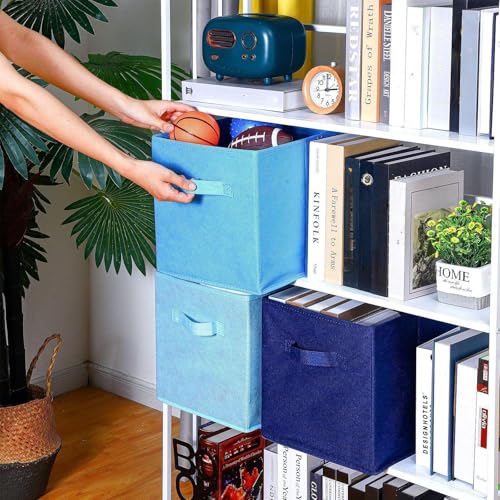 Karenhi 11 x 10. 5 x 10. 5 Blue Storage Cube, 6 Pack Fabric Cube Storage Bins Organizer Box, Collapsible Baskets with Handles Foldable Shelf for Cloth Toys Home Room Closet, Pack of 6 - color: Blue