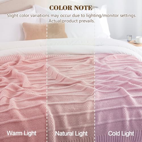 Carriediosa Knit Throw Blanket for Couch 50x60 Stripe Cable Knitted Throws | Dusty Pink, Soft Textured Neutral Fall Blankets, Cozy Decorative Home Decor, Cover for Bed, Sofa & Outdoor Use - color: Dusty Pink, size: 50" X 60"