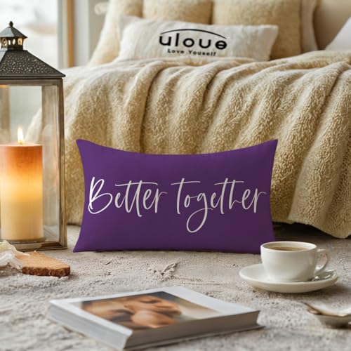 ULOVE LOVE YOURSELF Better Together Lumbar Throw Pillow Cover Romantic Couple Reversible Decorative Pillowcase12''x20'' Double-Sided Print Cushion Cover for Bed/Sofa (Purple) - color: Purple