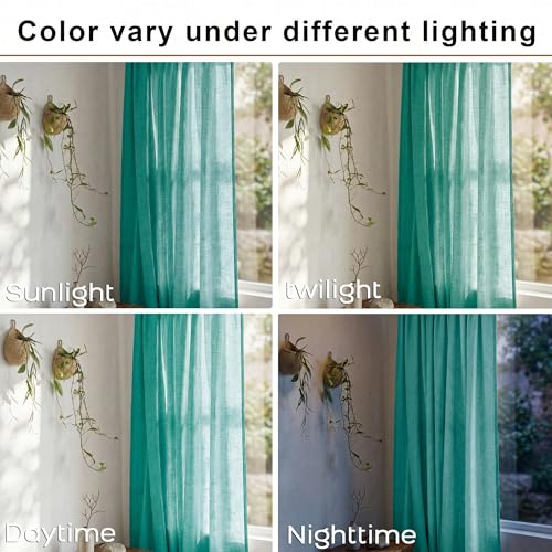 Teal Curtains 63 Inch Length 2 Panel Set, Summer Ocean Coastal Beach Decor Semi Sheer Light Filtering Linen Curtain Drapes for Living Room Bedroom Kids Room, Teal Blue Green, Cortinas Color Turquesa - color: Teal, size: 52"W x 63"L (Pack of 2)