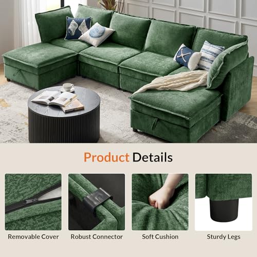 HULALA HOME Seat Cushion Cover for Sectional Sofa Couch, Green(Cushion is not Included) - color: Green, size: Seat Cushion Cover