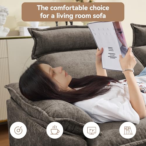 72'' Cloud Modern Loveseat Couch with Detachable Headrest, Modular Sectional Sofa Couch Deep Love Seat, Oversized 2 Seater Chenille Comfy Sofa with Armrests for Living Room, Brown - color: Brown, size: Loveseat