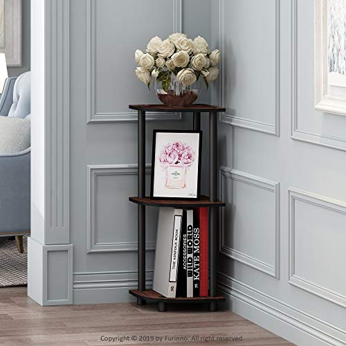 Furinno TURN-N-TUBE Corner Shelf, 3-Tier Corner Bookshelf, Display Storage Shelves with Open Shelves, for Organization and Storage, Living Room, Home Office, Garage, Dark Cherry - color: Dark Cherry/Black, size: 3-Tier Round Tube
