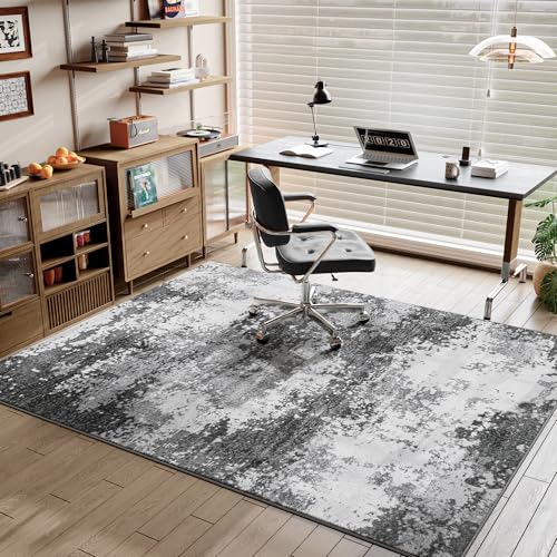 Washable Rug 5x7 Area Rugs for Living Room Bedroom Carpet, Grey Indoor Vintage Abstract Boho Large Rug Non Slip Faux Wool Rugs for Dorm, Dining Room Table, Nursery, Kids Playroom, Gray - color: Grey, size: 5' X 7' (Rectangular)