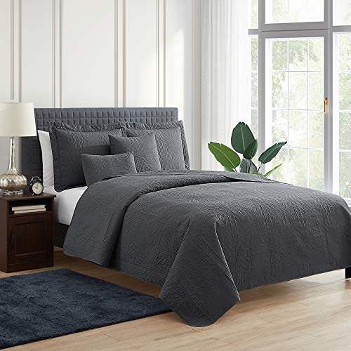 Clara Clark Quilts Twin Size - All Season Bedspread Coverlet Set, Pinsonic Weave Lightweight Bedding Set - 5 Piece Twin Quilt Set with Pillow Shams, Grid - Gray - color: 15 - Grid - Gray, size: Twin
