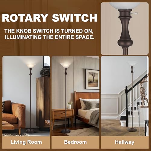 Torchiere Floor Lamp for Living Room with Glass Shade-Red Brown 71IN | Modern Standing Lamp for Bedroom with Knob Switch, Tall Floor Lamp for Living Room, Office, Corner, Home Decor, Bulb Included - color: Brown 1 Head