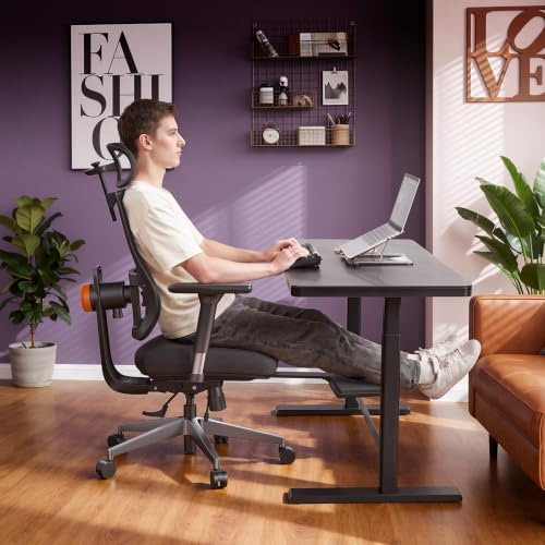 Ergonomic Office Chair-Home Office Desk Chair with Footrest, Auto-Following Backrest & Headrest, 4D Armrests, 96°-136° Recline - color: Black, size: Without Laptop Table + Auto-Following Headrest
