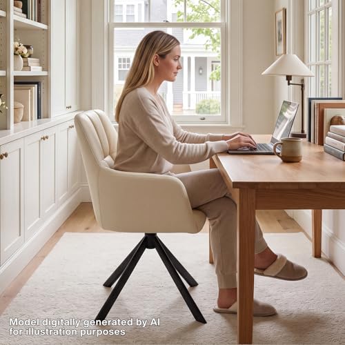 EALSON Comfy Leather Desk Chair Modern Computer Task Chair no Wheels Swivel Accent Chair with Mid Back Arm Chair for Living Room/Bedroom/Home Office, PU Beige - color: Beige