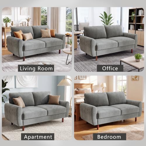 Ihanherry 68" Loveseat Sofa, Small Couch for Small Spaces, Comfy Chenille Sofa with Spring Cushion and Wood Frame, Mid Century Modern Couch, Deep Seat Couch for Living Room Bedroom Office, Grey - color: Grey