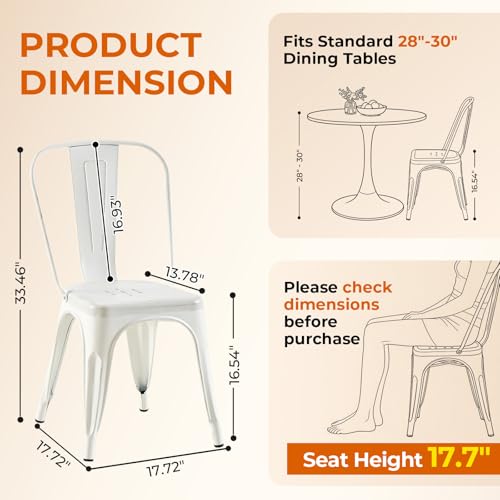 Metal Dining Chairs Set of 2,Distressed White | Iron Industrial Stackable Bistro Cafe Kitchen Indoor Outdoor Patio - color: Cloud White Vintage