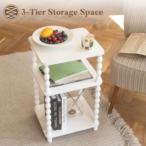 Fultyle End Table, Small Side Table with 3 Tier Open Shelf, Modern Night Stand Bedside Table for Living Room, Bedroom, Office and Small Spaces (White) - color: White