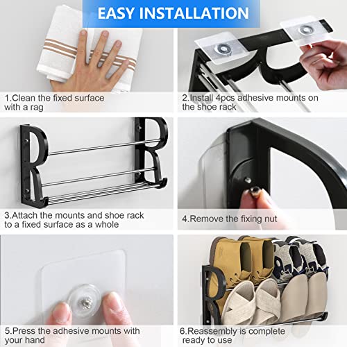 Wall Mounted Shoe Rack 3Pack, No-Drill Organizer for RV and Home | Holds 12 Pairs, Stainless Steel + ABS, Adhesive Mount No Drilling, 4.4" Ultra-Slim, Multi-Scene Use - style: 3 Pack