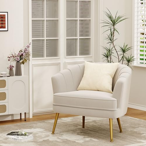 Velvet Accent Chair Set of 2, Barrel Armchair, Beige | Velvet Upholstery, Golden Metal Legs, Comfy Barrel Back, Modern Style, Living Room Bedroom Office - color: Beige, size: 2 Chairs