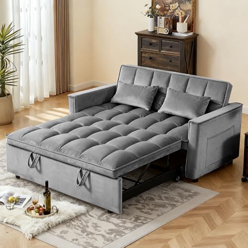 Sleeper Sofa Bed with Adjustable Backrest & Side Pockets, Gray | Adjustable Backrest & Side Pockets,Pull Out Sofa,Comfortable Fabric - color: S-dark Gray-v1