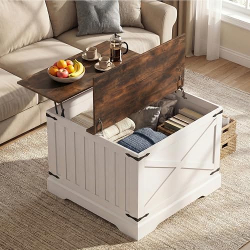 GIANTEX Farmhouse Lift Top Coffee Table, 31.5" Square Wood Center Table with Large Hidden Storage Compartment & Hinged Lift Top, Accent Cocktail Tea Table, Rustic Living Room Tables (Rustic Brown) - color: Rustic Brown