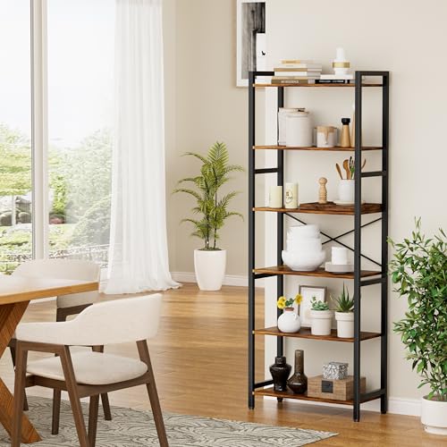6 Tier Bookshelf,Storage Shelf with Steel Frame,Free Standing Open Book Shelves Storage Display Shelf - size: 6 Tier
