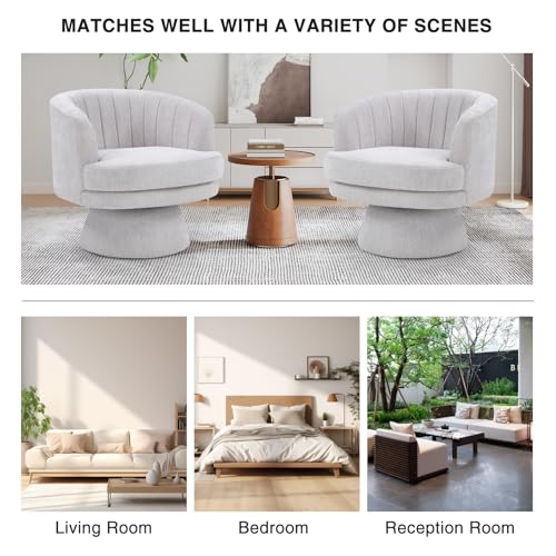 Swivel Accent Chair with Armrest, Modern 360 Degree Swivel Barrel Chair with Curve Back and Soft Cushion,Comfy Fabric Round Armchair Single Sofa for Living Room,Bedroom,Waiting Room,Grey - color: Grey