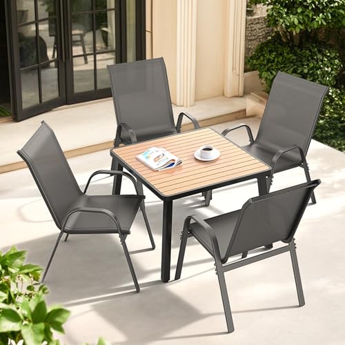 Patio Chairs Set of 4, All Weather Outdoor Dining Chairs | Stackable Dining Furniture Set, Breathable, High Back, Lawn, Garden, Backyard, Poolside Furniture - color: Grey