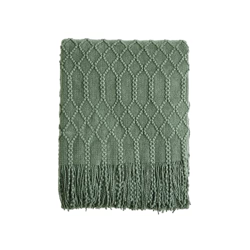 KASYLAN Acrylic Knitted Throw Blanket for Sofa Bed 50x60 Inch Green | Ultra soft acrylic knit, lightweight warm, multi-scene for sofa couch bed, machine washable, breathable textured throw - color: Rhombu-green