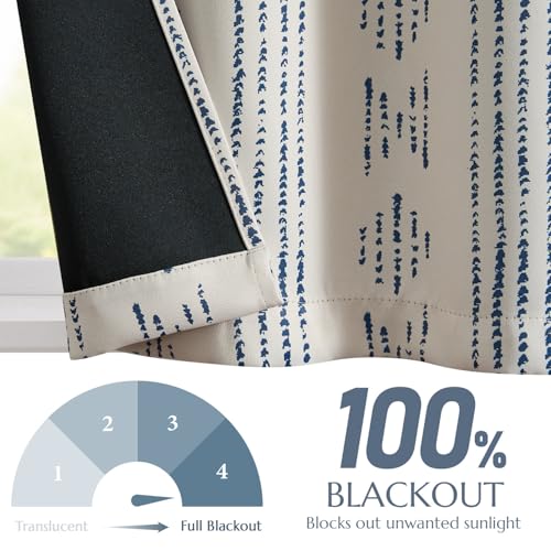 jinchan Boho Blackout Kitchen Tier Curtains, 36 Inch, Blue on Beige | Blue geometric print on warm beige, soft blackout backing, 2 panels, rod pocket, for kitchens, bedrooms, RVs and campers - color: Blackout Backing | Blue on Beige, size: 25"W x 36"L (Pa